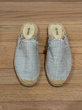Soludos Blue & White Striped Slip-On Espadrille Mule, Size 9
